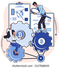 Cryptocurrency bitcoin mining metaphor Blockchain exchange platform. Cyber banking procedures, bitcoin trading, wallet. Ecurrency transactions. Digital currency, cryptocurrency market, hidden mining