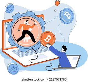 Cryptocurrency bitcoin mining metaphor Blockchain exchange platform. Cyber banking procedures, bitcoin trading, wallet. Ecurrency transactions. Digital currency, cryptocurrency market, hidden mining