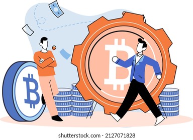 Cryptocurrency bitcoin mining metaphor Blockchain exchange platform. Cyber banking procedures, bitcoin trading, wallet. Ecurrency transactions. Digital currency, cryptocurrency market, hidden mining