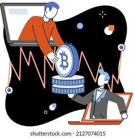 Kryptowährung Bitcoin Mining Metapher Blockchain Austausch Plattform. Cyber-Banking-Verfahren, Bitcoin-Handel, Geldbörse. Währungstransaktionen. Digitale Währung, Kryptowährungsmarkt, versteckter Bergbau