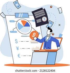 Metáfora de minería de bitcoin de criptodivisa, plataforma de intercambio Blockchain. Procedimientos de banca cibernética, operaciones de bitcoin, cartera. Transacciones de divisas. Divisa digital, mercado de criptodivisa, minería oculta