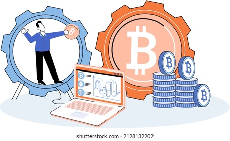 Cryptocurrency bitcoin mining metaphor Blockchain exchange platform. Cyber banking procedures, bitcoin trading, wallet. Ecurrency transactions. Digital currency, cryptocurrency market, hidden mining