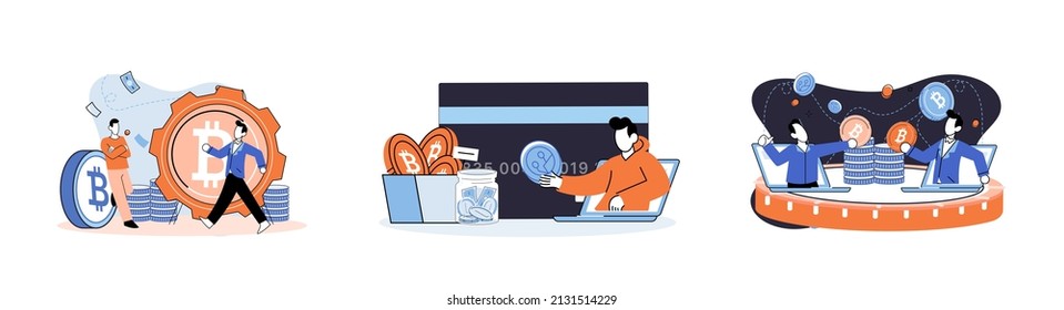 Metáfora de minería de bitcoin de criptodivisa, plataforma de intercambio Blockchain. Procedimientos de banca cibernética, operaciones de bitcoin, cartera. Transacciones de divisas. Divisa digital, mercado de criptodivisa, minería oculta