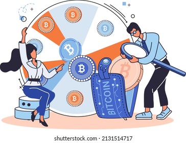 Kryptowährung Bitcoin Mining Metapher Blockchain Austausch Plattform. Cyber-Banking-Verfahren, Bitcoin-Handel, Geldbörse. Währungstransaktionen. Digitale Währung, Kryptowährungsmarkt, versteckter Bergbau