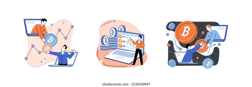 Metáfora de minería de bitcoin de criptodivisa, plataforma de intercambio Blockchain. Procedimientos de banca cibernética, operaciones de bitcoin, cartera. Transacciones de divisas. Divisa digital, mercado de criptodivisa, minería oculta