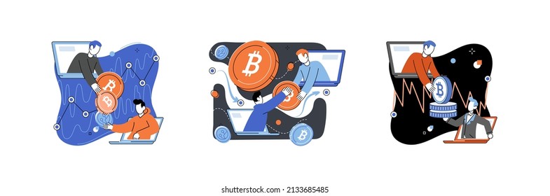 Cryptocurrency bitcoin mining metaphor Blockchain exchange platform. Cyber banking procedures, bitcoin trading, wallet. Ecurrency transactions. Digital currency, cryptocurrency market, hidden mining
