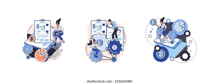 Cryptocurrency bitcoin mining metaphor Blockchain exchange platform. Cyber banking procedures, bitcoin trading, wallet. Ecurrency transactions. Digital currency, cryptocurrency market, hidden mining