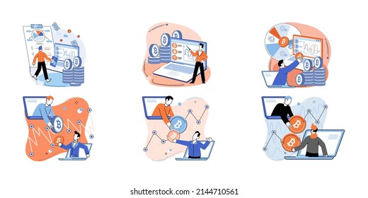 Cryptocurrency bitcoin mining metaphor Blockchain exchange platform. Cyber banking procedures, bitcoin trading, wallet. Ecurrency transactions. Digital currency, cryptocurrency market, hidden mining