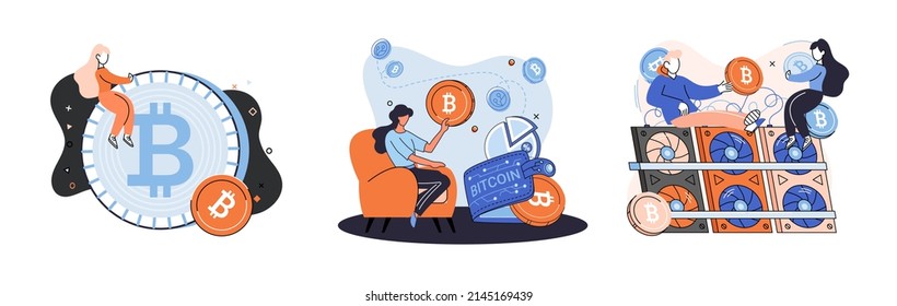 Cryptocurrency bitcoin mining metaphor Blockchain exchange platform. Cyber banking procedures, bitcoin trading, wallet. Ecurrency transactions. Digital currency, cryptocurrency market, hidden mining