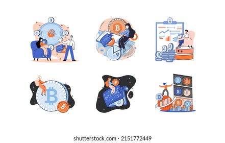 Metáfora de minería de bitcoin de criptodivisa, plataforma de intercambio Blockchain. Procedimientos de banca cibernética, operaciones de bitcoin, cartera. Transacciones de divisas. Divisa digital, mercado de criptodivisa, minería oculta