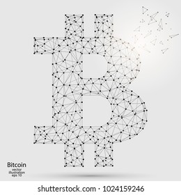 Cryptocurrency bitcoin, network connection. Abstraction composed of triangles, lines, stars. Vector illustration EPS 10.