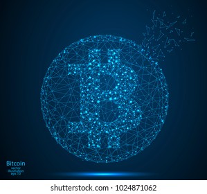 Cryptocurrency bitcoin, network connection. Abstraction composed of triangles, lines, stars. Vector illustration EPS 10.