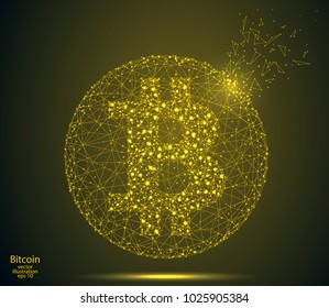 Cryptocurrency bitcoin, network connection. Abstraction composed of triangles, lines, stars. Vector illustration EPS 10.