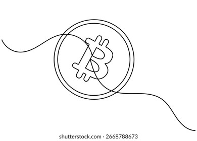 Diseño de Ilustración vectorial aislado de esquema mínimo de dibujo de una línea de bitcoin de criptomoneda