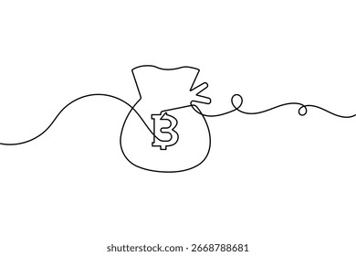 Cryptocurrency bitcoin one line drawing minimal outline isolated vector illustration design