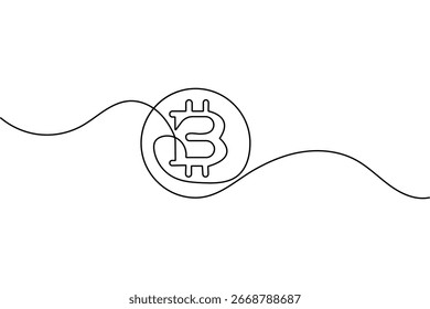 Diseño de Ilustración vectorial aislado de esquema mínimo de dibujo de una línea de bitcoin de criptomoneda
