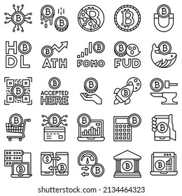 Cryptocurrency and Bitcoin related line icon set