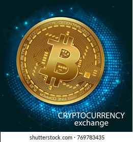 Crypto-Currency Of Bitcoin - Stock Exchange Trading Via Mobile App. Graphic illustration on the subject of 'exchange cryptocurrency'. Banner. vector illustration