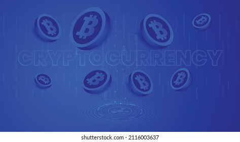 Cryptocurrency Bitcoin technology background. Futuristic digital concept banner and website header template vector illustration 