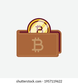Cryptocurrency bitcoin wallet cartoon vector icon illustration in white background for web, landing page, banner, flier, ads, advertisement, business, local