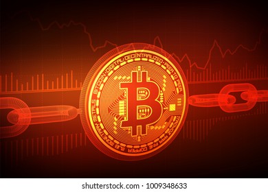 Cryptocurrency. Blockchain. 3D isometric Physical bitcoin with wireframe chain. Block chain concept. Editable template. Stock vector illustration