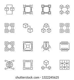 Cryptocurrency and Block-Chain abstract icons collection. Vector set of Blockchain outline signs or design elements