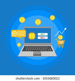 Cryptocurrency and blockchain, analysts and managers working on crypto start up.  vector illustration.