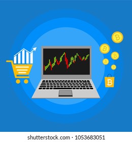 Cryptocurrency and blockchain, analysts and managers working on crypto start up.  vector illustration.