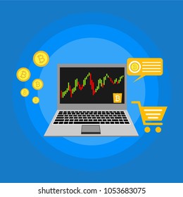 Cryptocurrency and blockchain, analysts and managers working on crypto start up.  vector illustration.