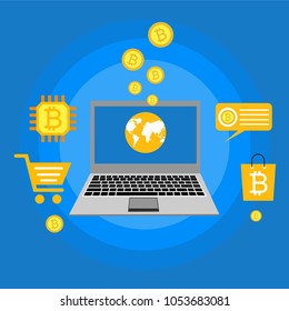 Cryptocurrency and blockchain, analysts and managers working on crypto start up.  vector illustration.