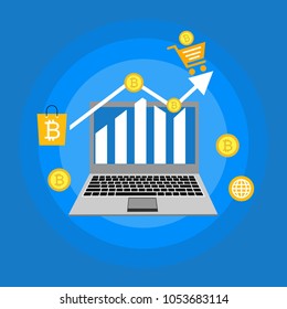 Cryptocurrency and blockchain, analysts and managers working on crypto start up.  vector illustration.