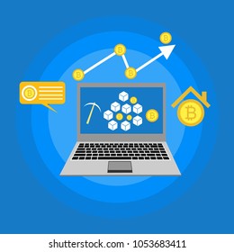 Cryptocurrency and blockchain, analysts and managers working on crypto start up.  vector illustration.