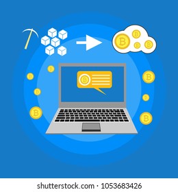 Cryptocurrency and blockchain, analysts and managers working on crypto start up.  vector illustration.