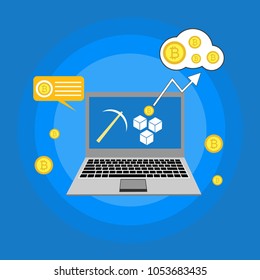 Cryptocurrency and blockchain, analysts and managers working on crypto start up.  vector illustration.
