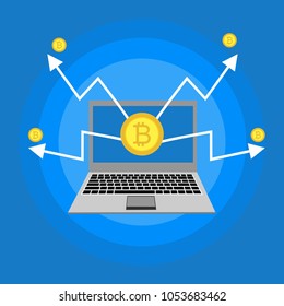Cryptocurrency and blockchain, analysts and managers working on crypto start up.  vector illustration.