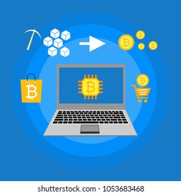 Cryptocurrency and blockchain, analysts and managers working on crypto start up.  vector illustration.