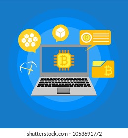 Cryptocurrency and blockchain, analysts and managers working on crypto start up.  vector illustration.