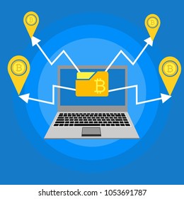 Cryptocurrency and blockchain, analysts and managers working on crypto start up.  vector illustration.