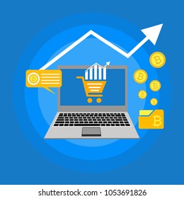 Cryptocurrency and blockchain, analysts and managers working on crypto start up.  vector illustration.