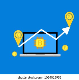 Cryptocurrency and blockchain, analysts and managers working on crypto start up.  vector illustration.