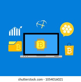 Cryptocurrency and blockchain, analysts and managers working on crypto start up.  vector illustration.