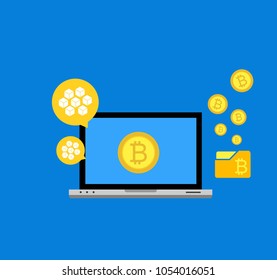 Cryptocurrency and blockchain, analysts and managers working on crypto start up.  vector illustration.
