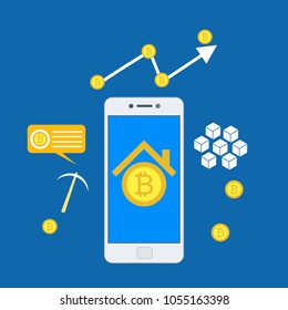 Cryptocurrency and blockchain, analysts and managers working on crypto start up.  vector illustration.