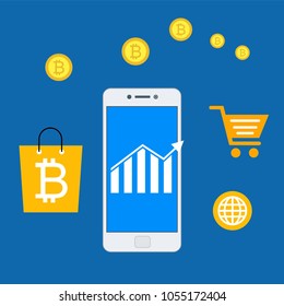 Cryptocurrency and blockchain, analysts and managers working on crypto start up.  vector illustration.