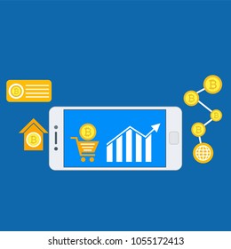 Cryptocurrency and blockchain, analysts and managers working on crypto start up.  vector illustration.