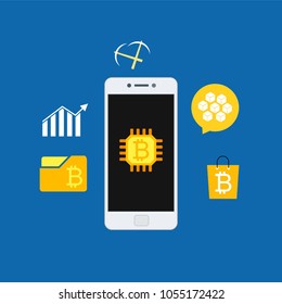 Cryptocurrency and blockchain, analysts and managers working on crypto start up.  vector illustration.