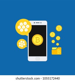Cryptocurrency and blockchain, analysts and managers working on crypto start up.  vector illustration.