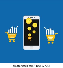 Cryptocurrency and blockchain, analysts and managers working on crypto start up.  vector illustration.