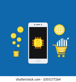 Cryptocurrency and blockchain, analysts and managers working on crypto start up.  vector illustration.