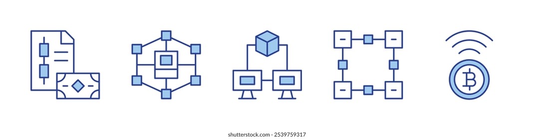 criptomoeda, blockchain, bitcoin. ícone ilustração vetorial. Estilo Duotônico da Linha. Traçado editável.